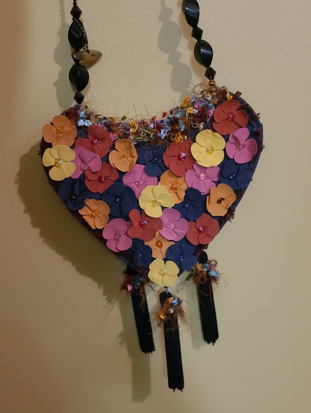 Mary Frances Multicolor Floral Heart Mini Bag with Beaded Strap